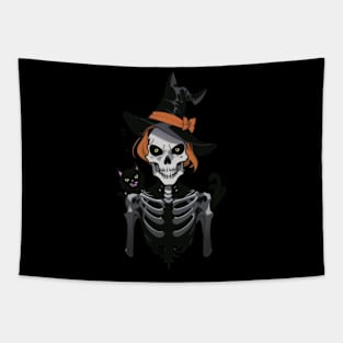 Scary Skeleton and Black Cat Tapestry