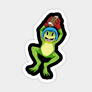 Frog as Footballer with Football and Helmet Magnet