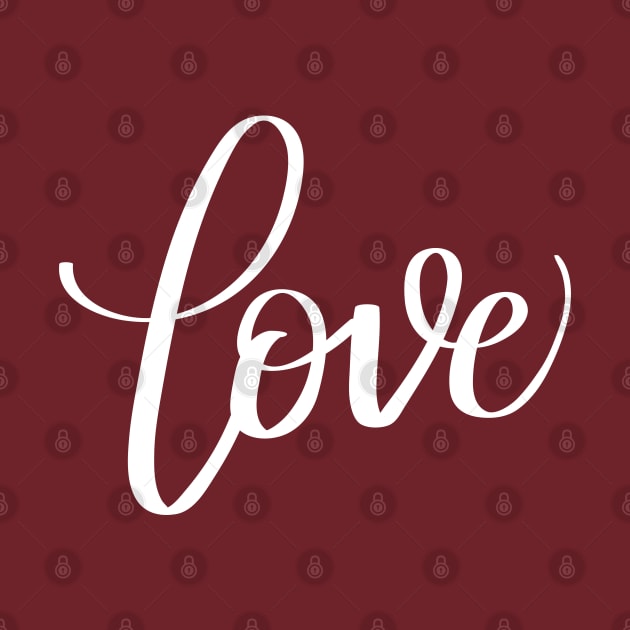 Love in White Modern Calligraphy Hand Lettering Design with Black Background by Kelly Gigi