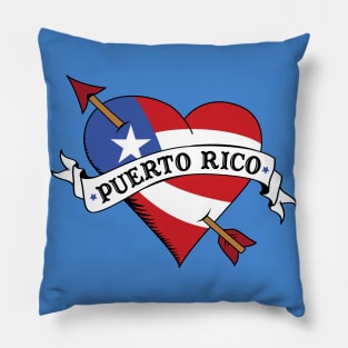 I Love Puerto Rico Flag Heart Tattoo Flash Pillow