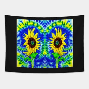 Tie Dye Sunflowers - Blue Aesthetic Psychedelic Tapestry