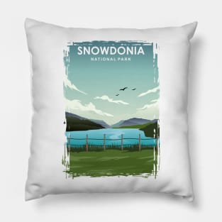 Snowdonia National Park Wales UK Travel Poster Pillow