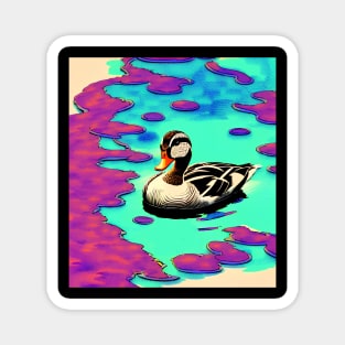 Duck Swimming In Trippy Pond Magnet