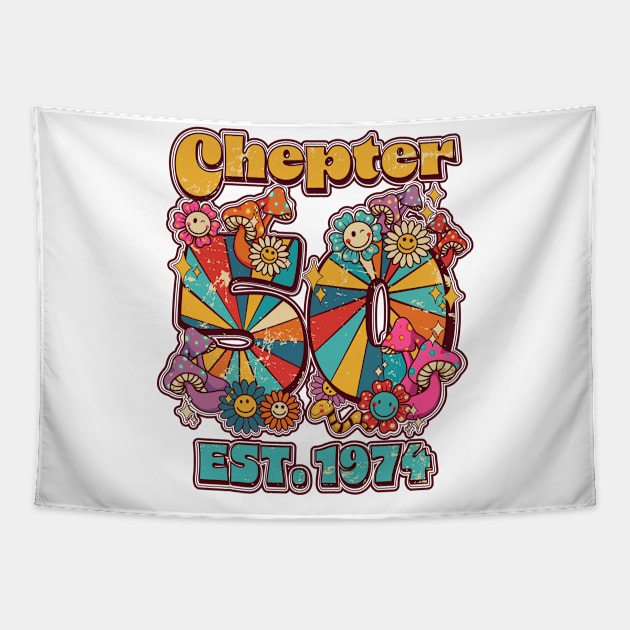 Groovy Chapter 50 EST 1974 50th Birthday Tapestry by PunnyPoyoShop