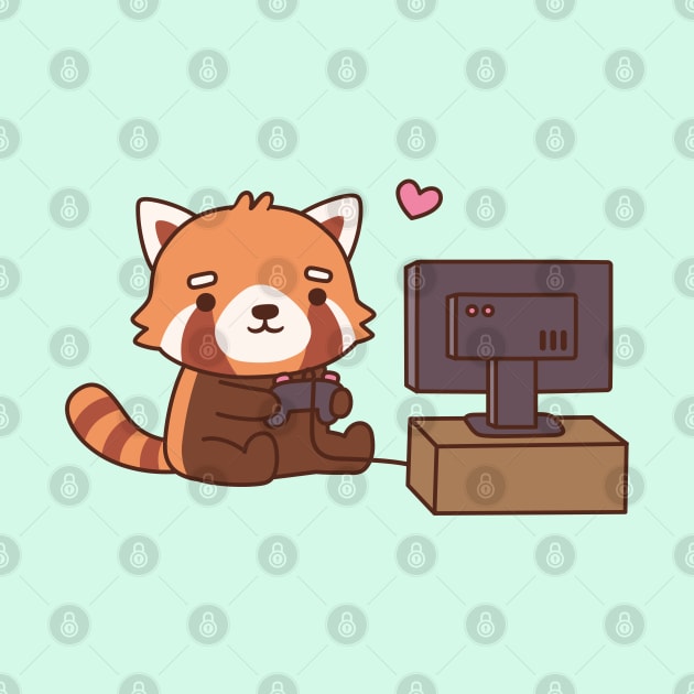 Cute Red Panda Loves Video Games by rustydoodle