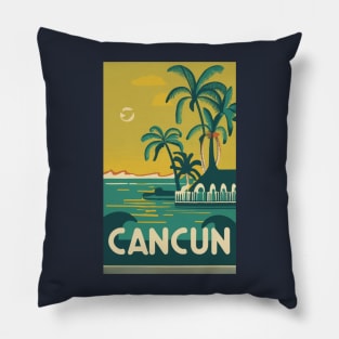 A Vintage Travel Art of Cancun - Mexico Pillow