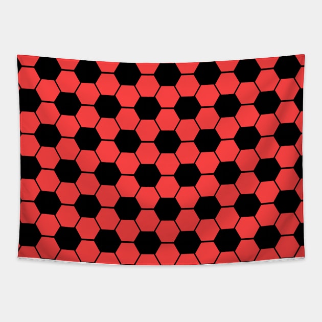 Football / Soccer Ball Texture on Red Background Tapestry by DesignWood-Sport