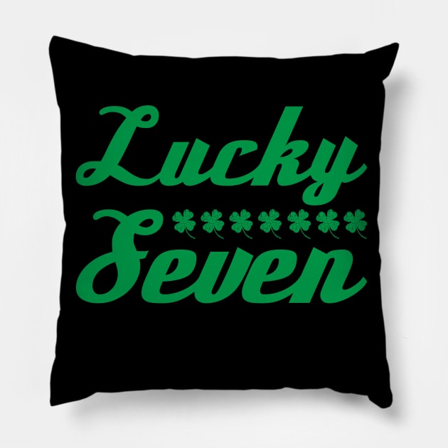 Lucky Seven Green Four Leaf Clover Design Pillow by HighBrowDesigns