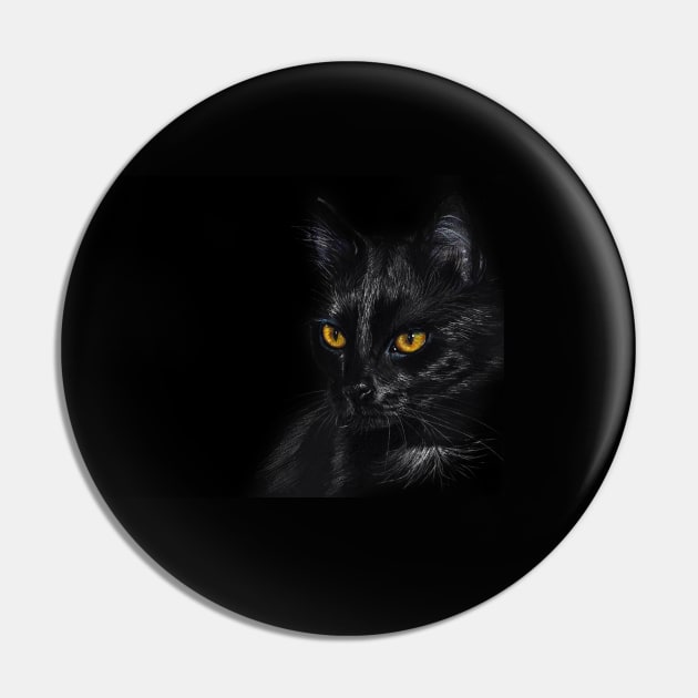 Black Cat painting Pin by animalpaintings