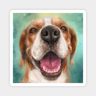 Painting of an Adorable Smiling Beagle on Green Background Magnet