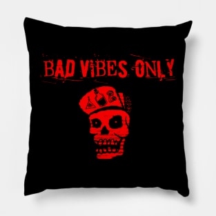 BAD VIBES ONLY red and black easygoing simple skeleton guy Pillow