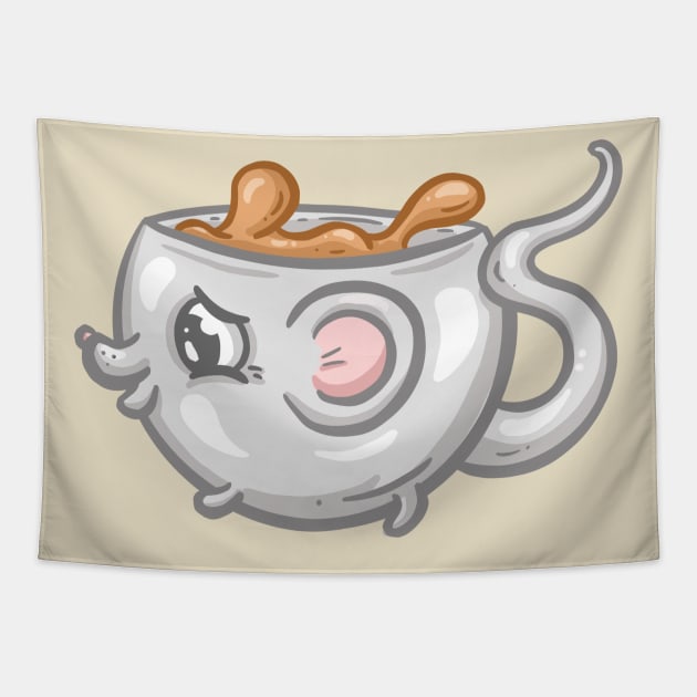 Little Cute Mouse Coffee Cup Cartoon Illustration Tapestry by Squeeb Creative