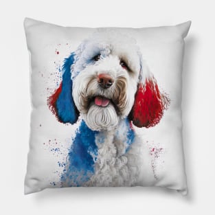 [AI Art] Red, blue and white Labradoodle Pillow