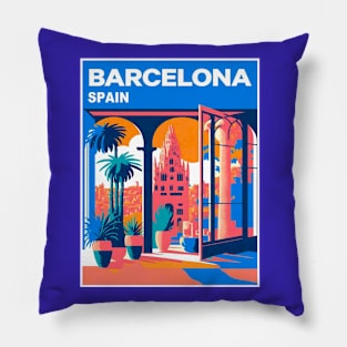 Barcelona Spain Colorful Abstract Surreal Gaudi Church Scene Print Pillow