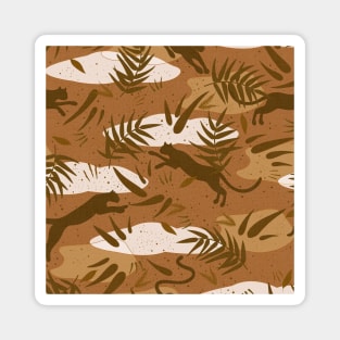 Wilderness with Exotic Plants and Big Cats in Vintage, Earthy, Desert Shades Magnet