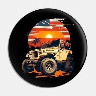 Vintage Summer 4th of July Jeep Beach Sunset Independence Day Pin