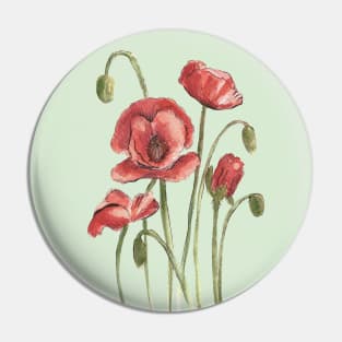 Red Poppy Flowers Watercolor Painting Pin