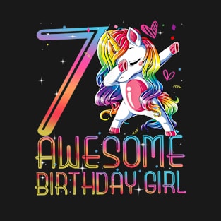 7th Birthday Girl 7 Years Old Awesome Unicorn Dabbing Bday T-Shirt