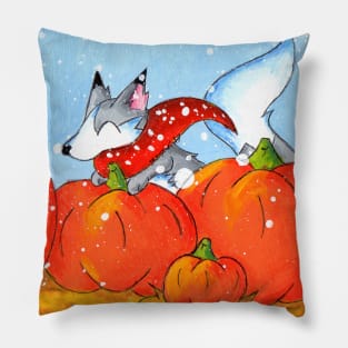 Wolf in the Pumpkin Patch Pillow