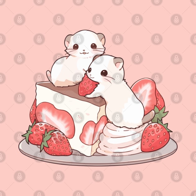 Two mice on  a piece of a strawberry shortcake by etherElric