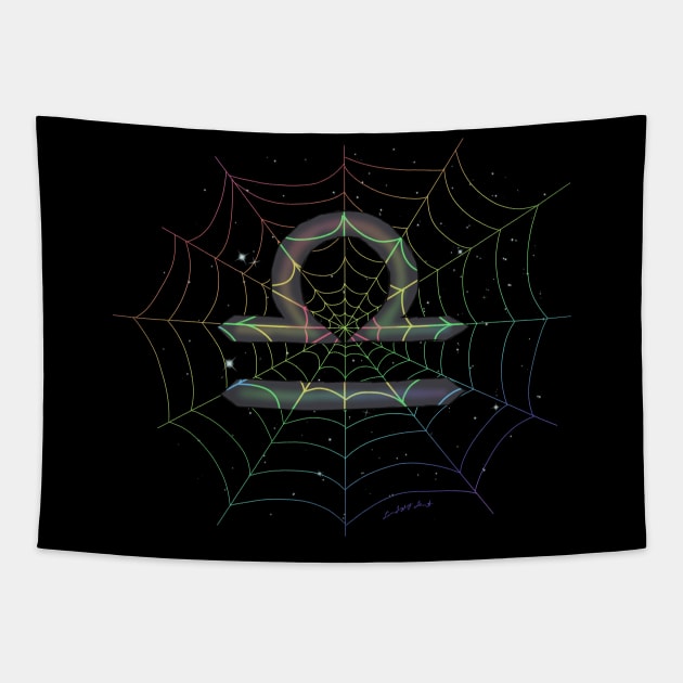 Rainbow spiderweb Libra Tapestry by HauntedIndigo