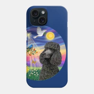 A Black Standard Poodle and the Bluebird of Happiness Phone Case