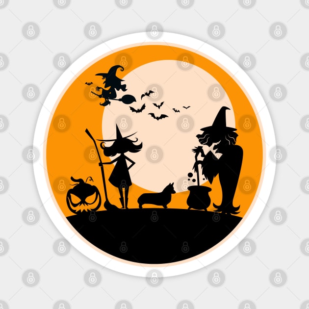 Halloween Corgi Silhouette - Witches Magnet by MaplewoodMerch