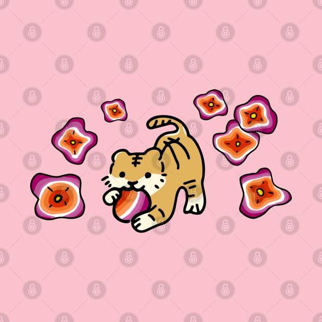 Tiger Pride Flag (Lesbian) with Cute Flower Drop (LGBTQ+ Pride Month) by Mochabonk