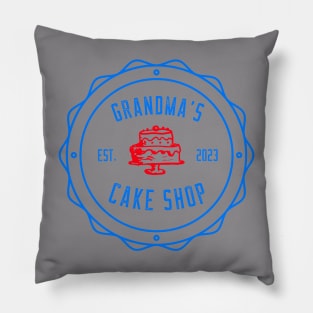 Grandma's Cake Shop Blue Red Design Pillow