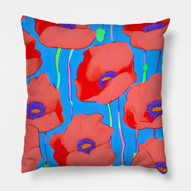 Field of Red Poppies Flower Pattern (MD23Mrl001) Pillow by Maikell Designs