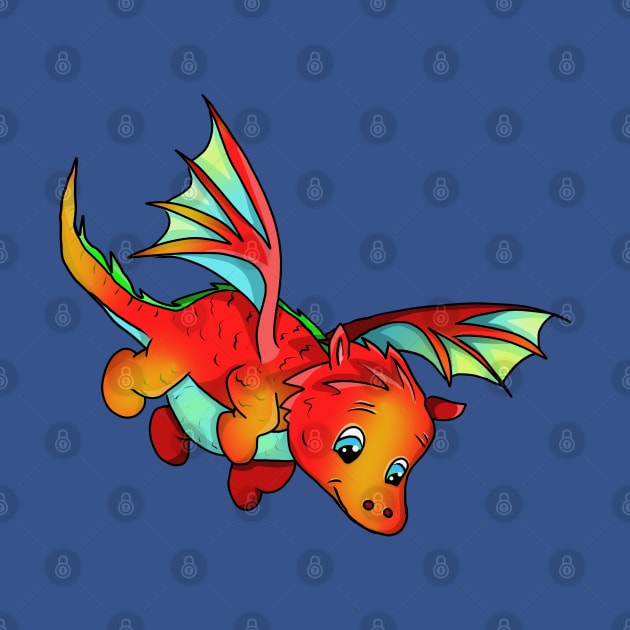 Cute Orange Flying Cartoon Baby Dragon by cuisinecat