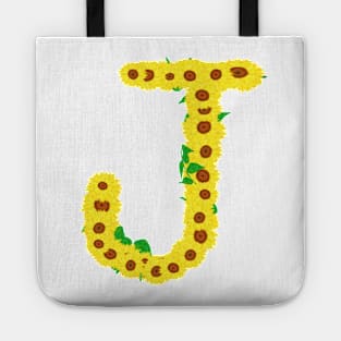 Sunflowers Initial Letter J (White Background) Tote