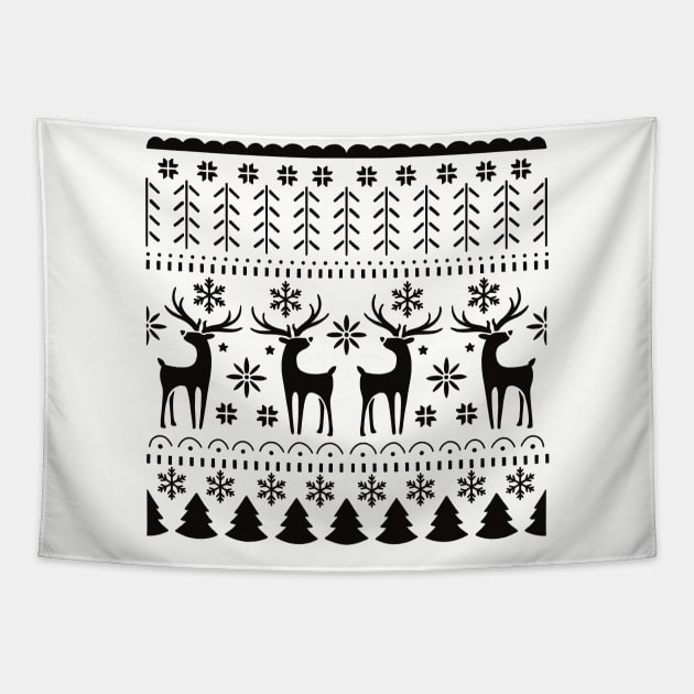 Northern Europe Folk Art Christmas Reindeer Sweater Pattern Tapestry by SkullFern