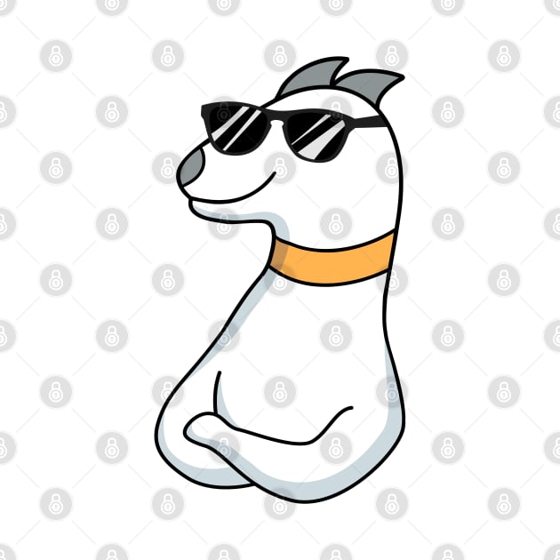 white cartoon dog with sunglasses and a yellow collar by Ggekot