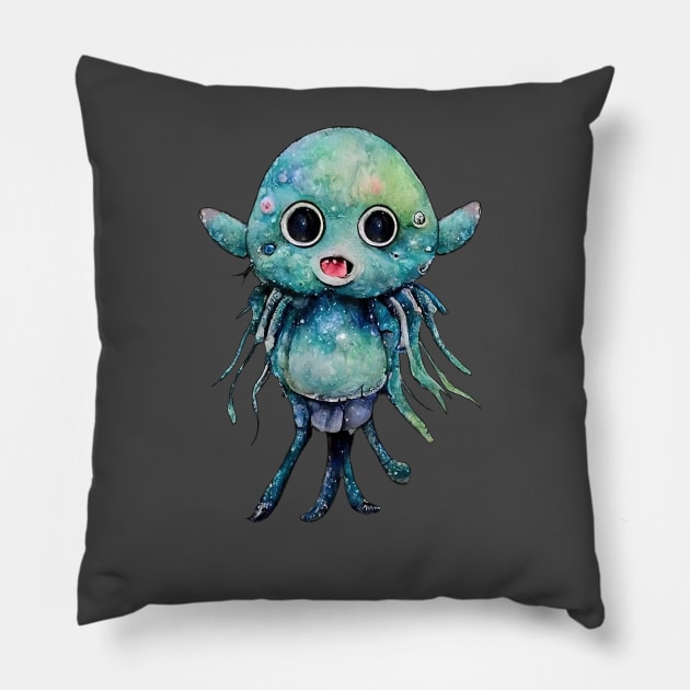 Cute Sea Alien Monster Pillow by Fluffypunk