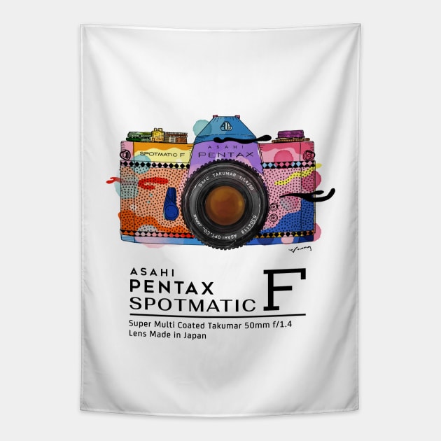 Colorful vintage camera Asahi Pentax Spotmatic F Tapestry by notyetfamous