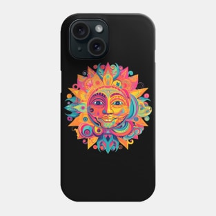 Psychedelic Sun with Smiling Face Colorful Art Phone Case