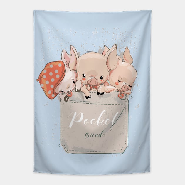 Pocket Piglets Tapestry by EveFarb