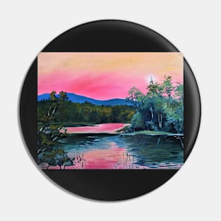 Moonlight Lake Oil Painting Pin