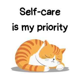 Sleeping Affirmation Cat - Self-care is my priority | Cat Lover Gift | Law of Attraction | Positive Affirmation | Self Love T-Shirt