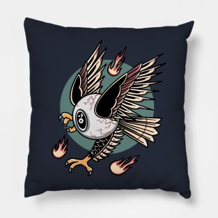 Retro Flying Eyeball Tattoo Design Pillow