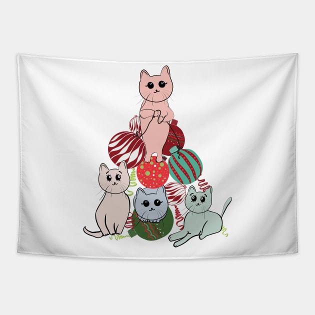 Made of cute cats Christmas tree Tapestry by GULSENGUNEL