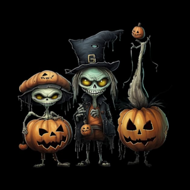 Halloween Characters: Skeleton Pumpkinhead, Zombie and Ghost by emblemat2000@gmail.com