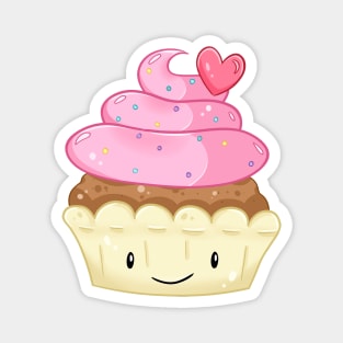 Happy Cupcake Pink Heart Smiley Face Magnet