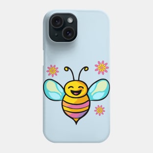 Happy smiling baby bee with flowers. Kawaii cartoon Phone Case