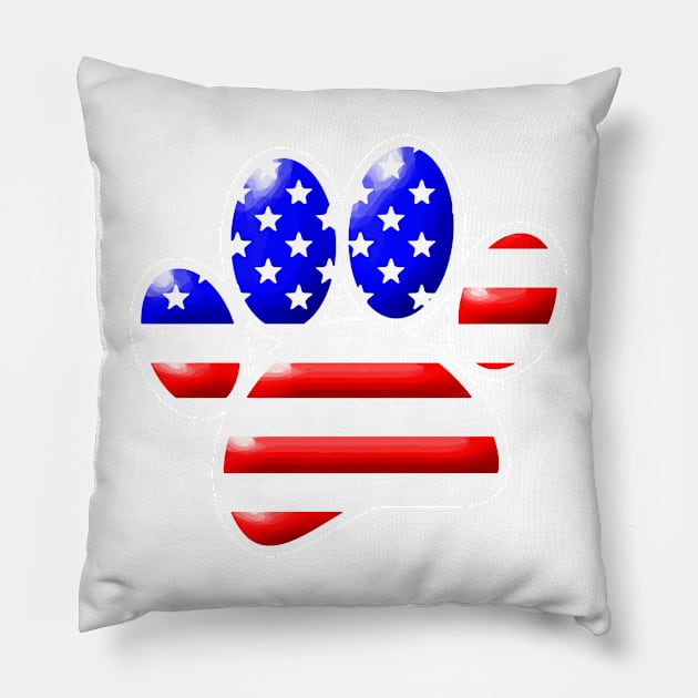 US Flag Dog Paw Print Pillow by Braznyc