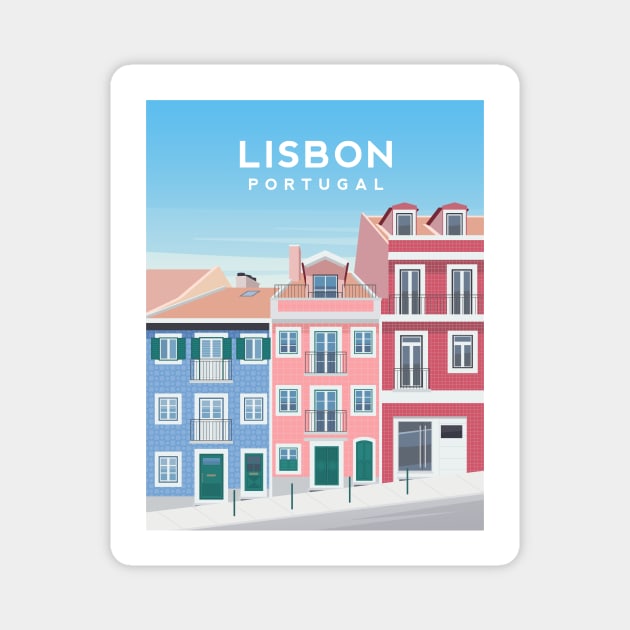 Lisbon Tiled Houses, Portugal Magnet by typelab