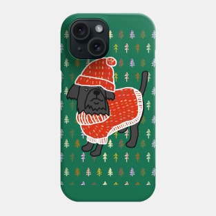 Cute Dog in Winter Christmas Tree Sweater and Red Hat Phone Case