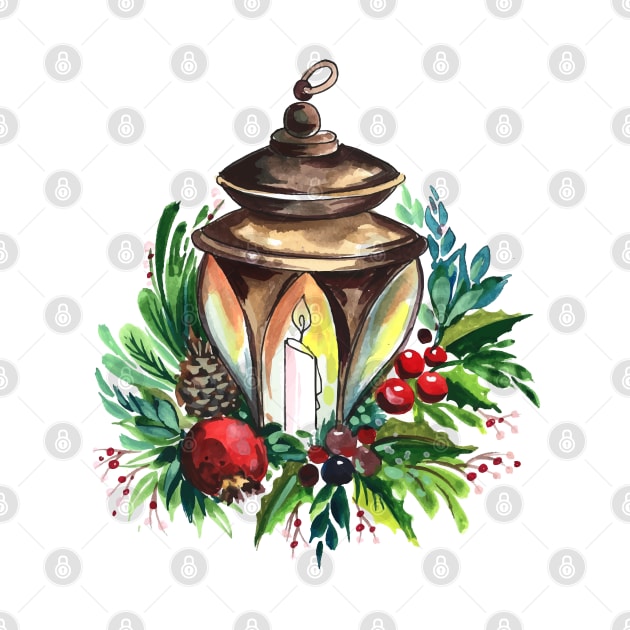 Lantern watercolor Christmas by Mako Design 