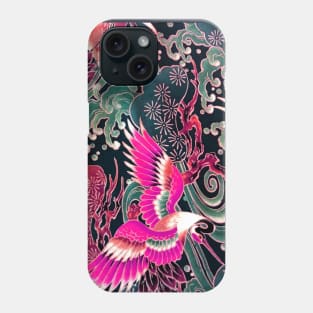 PINK FUCHSIA FLYING CRANES ,FLOWERS, SEA WAVES BLUE GREEN FLORAL Phone Case